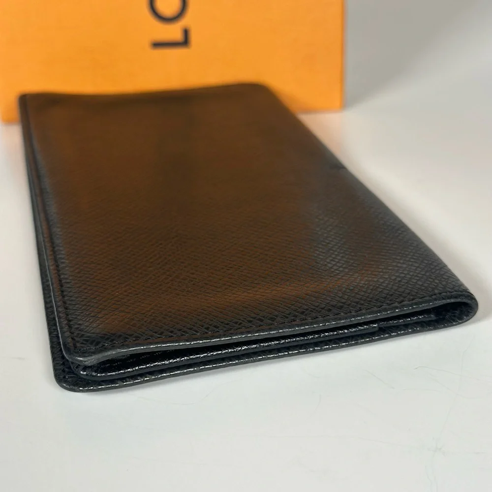 Authentic Louis Vuitton Black Brazza Taiga Long Bifold Wallet
